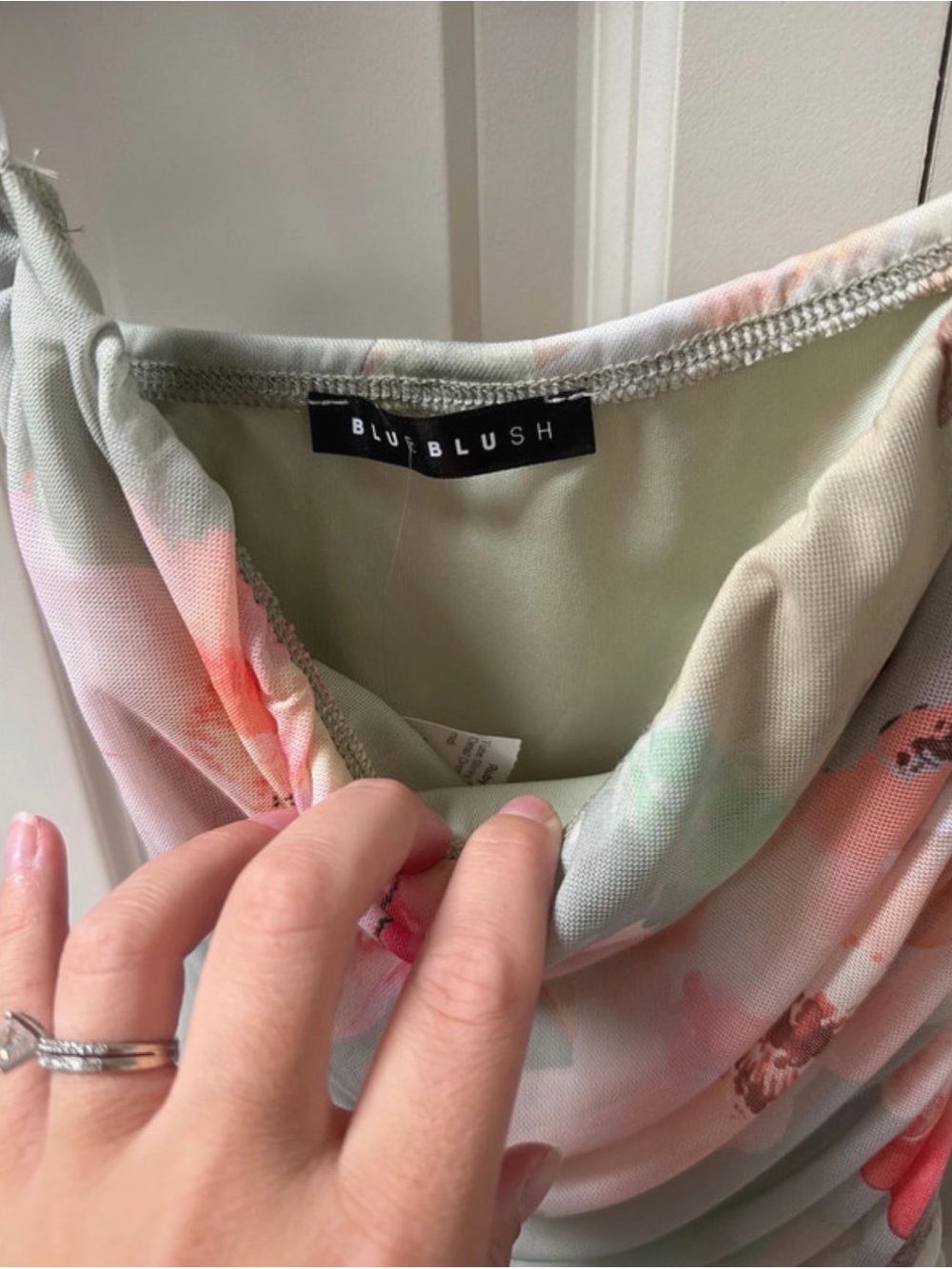 Blue Blush Strapless Floral Mini Dress in Mint Green and Coral Pink - Picture 3 of 3